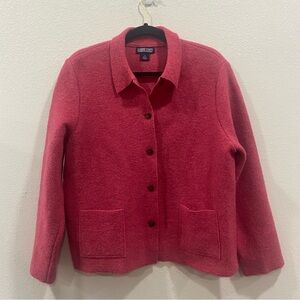 Womens Pink LANDS END Textured Wool Blazer Jacket 14 Petite